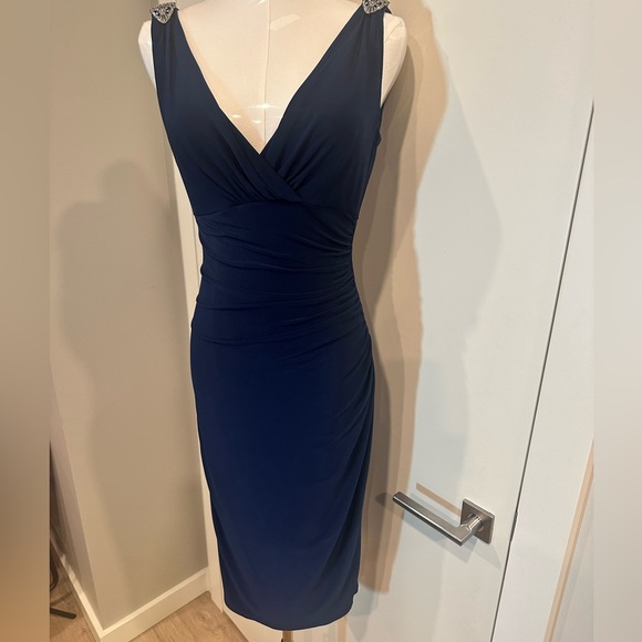 Lauren Ralph Lauren Evening Navy Cocktail Dress Midi Size 2 Elegant Evening - Picture 11 of 11